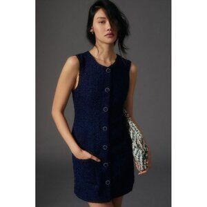 Anthropologie Endless Rose Mod Navy Blue Shift Mini Dress Lined Size S NEW